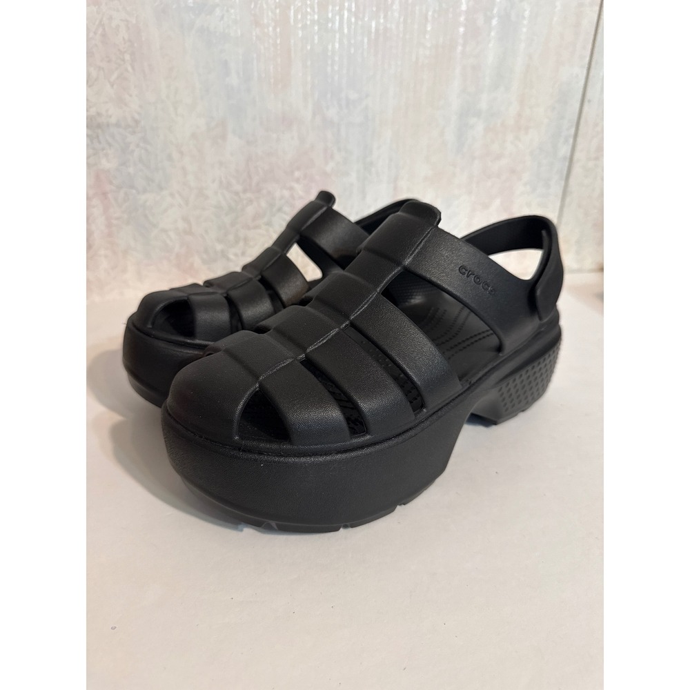 Crocs Brooklyn Fisherman Sandals Black Platform Strappy Shoes Womens 9 Mens 7